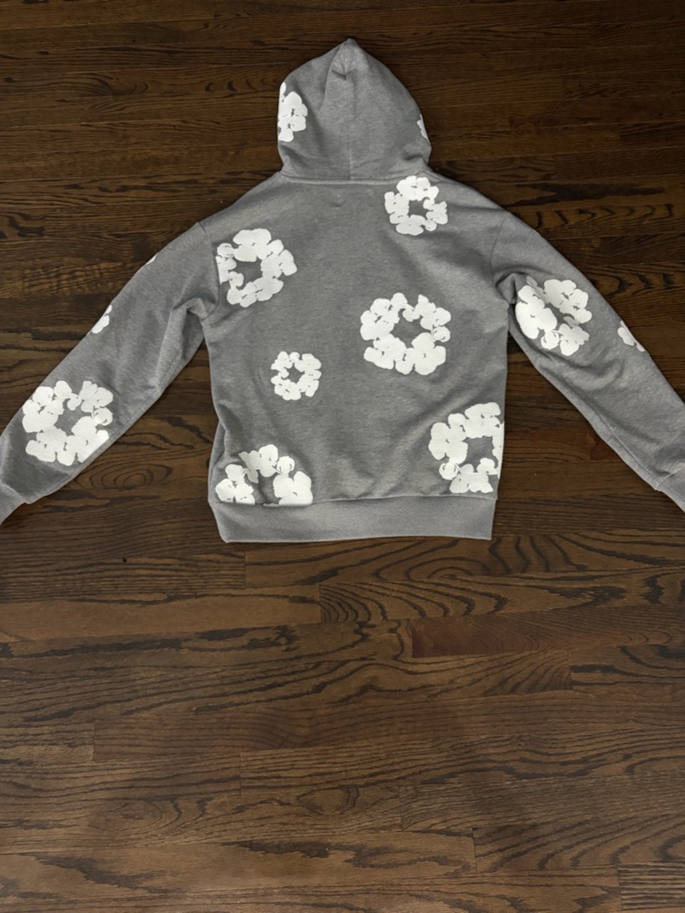 Gray Hoodie with White Floral Clusters Graphic - Picture 3 of 4